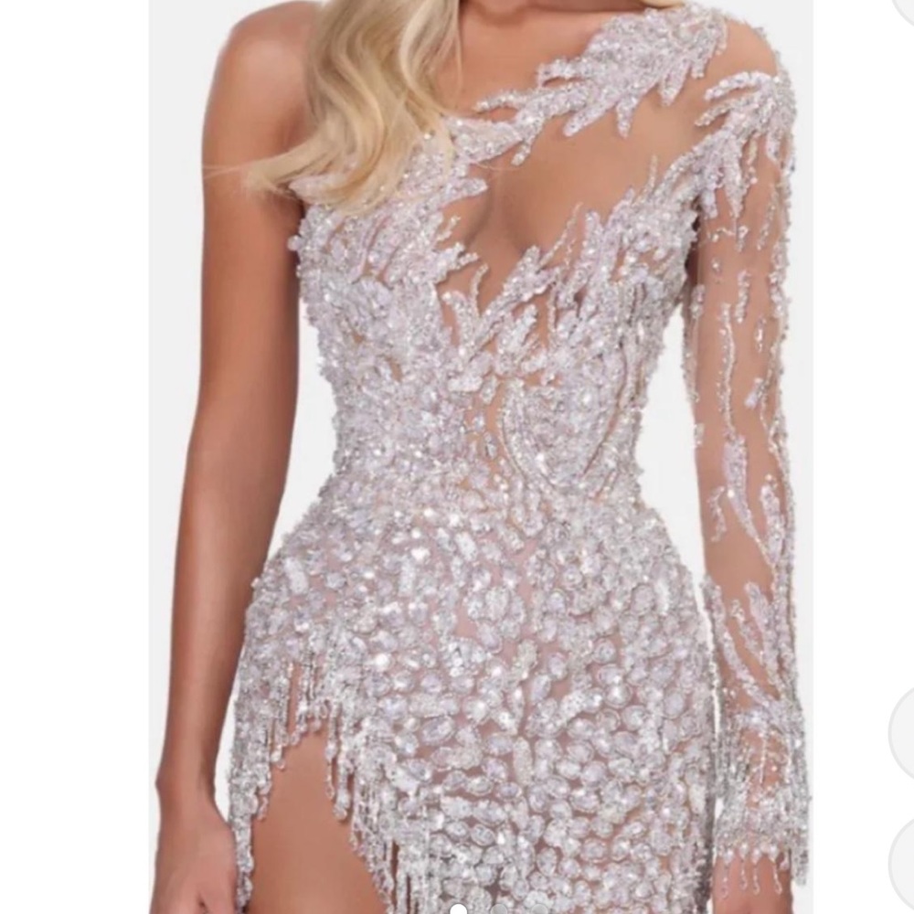 Albina Dyla One Shoulder Silver Dress